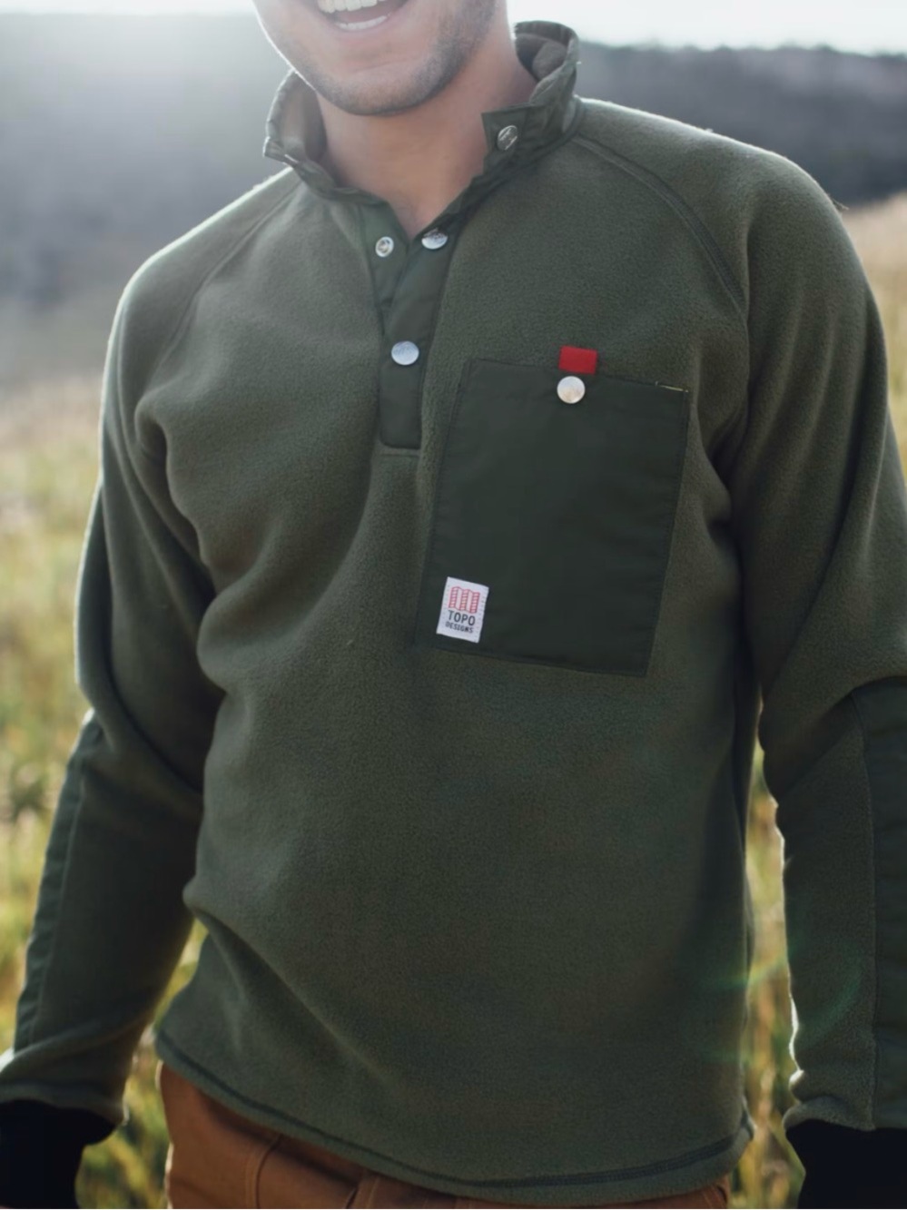 Topo Designs Olive Green Quarter-Snap Fleece Pullover